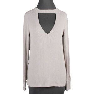 LNA $119 Sz S Beige Ribbed Keyhole Choker Neck Modal Blend Knit Top